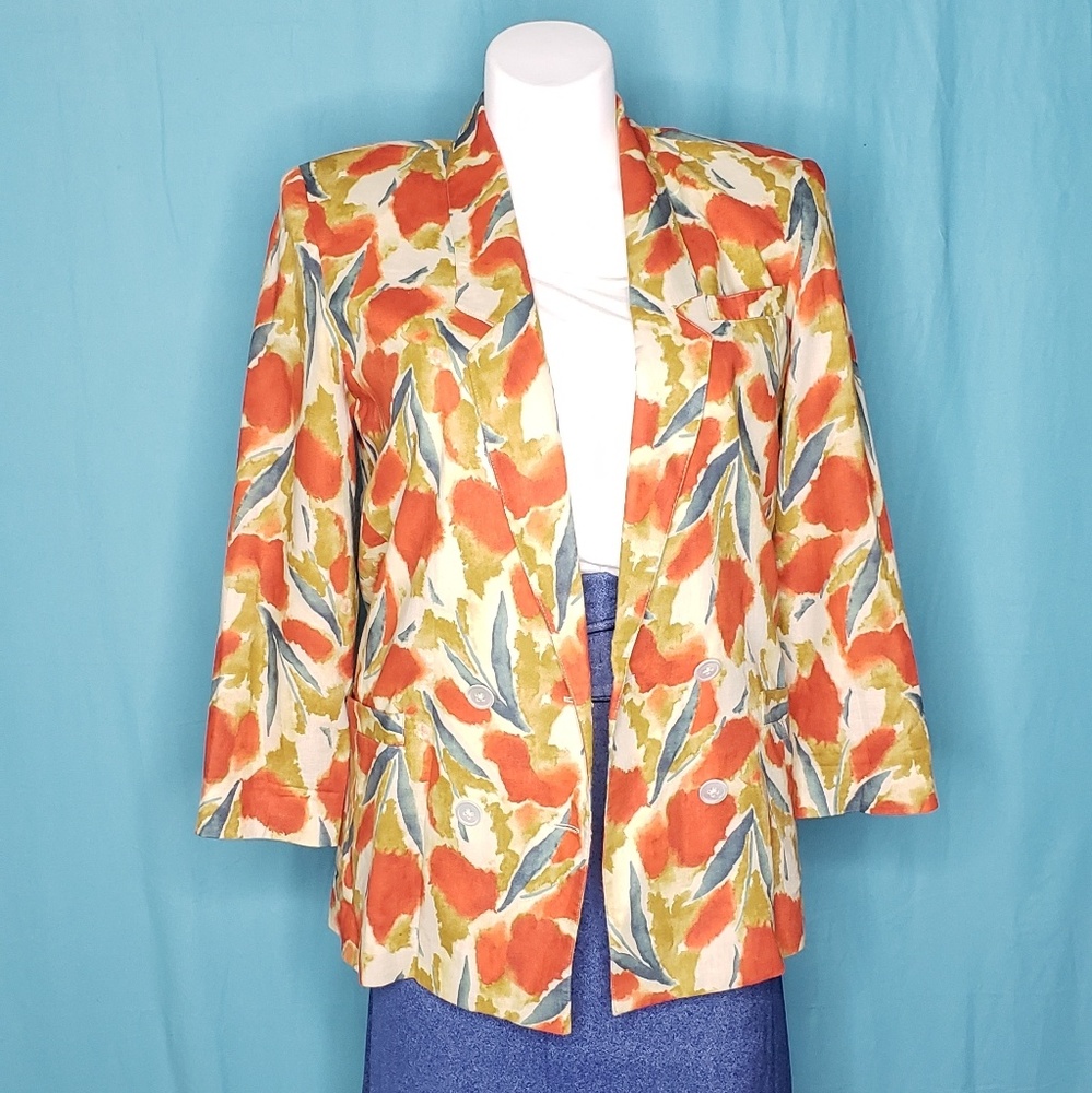 Floral Blazer with Orange and Green Accents